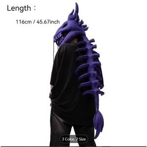 Gothic Dragon Skull Hood -Long Spine Tail 45.67in Purple Cosplay Plush Headpiece